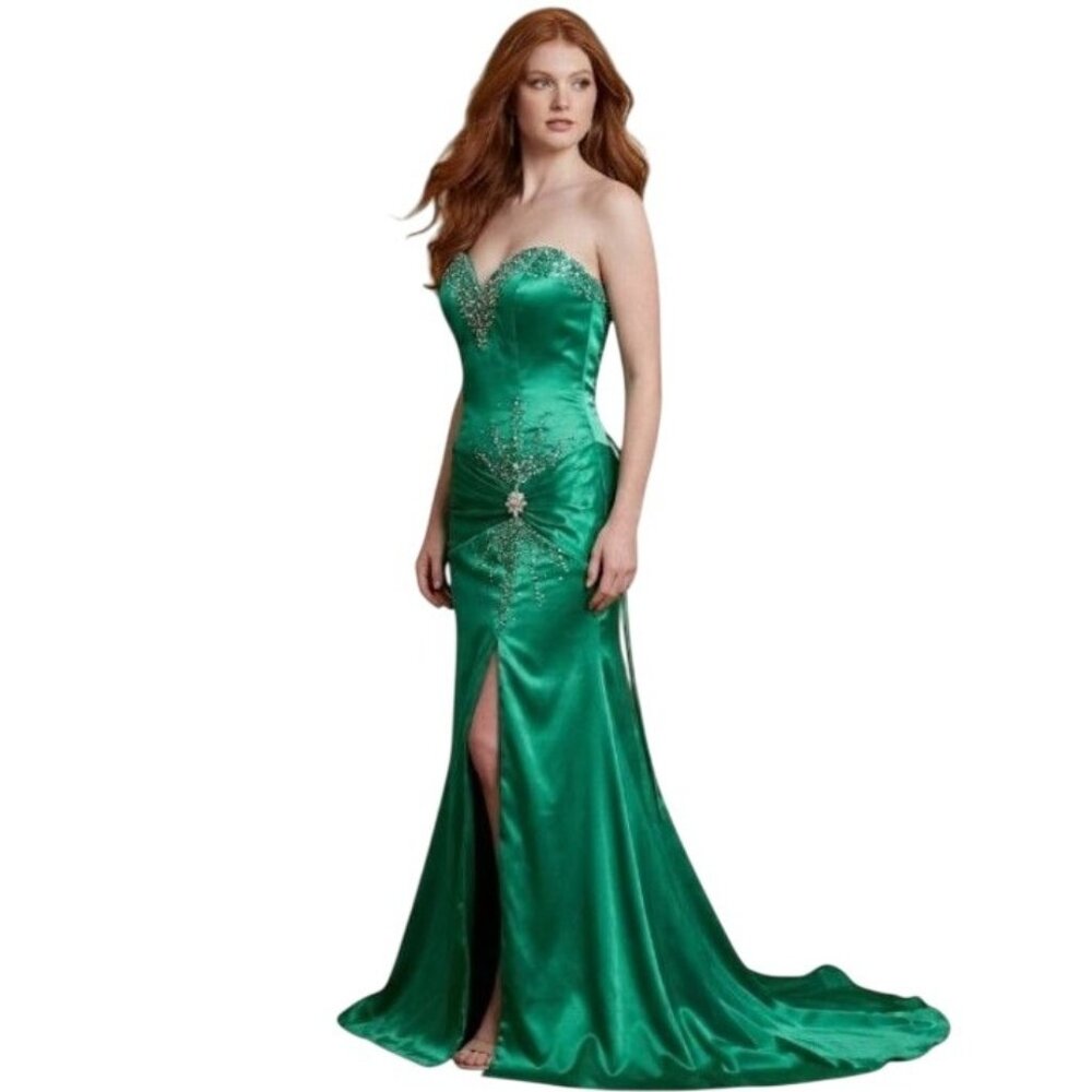 Precious Formals Strapless Gown 8 Sweetheart Neck Sparkly Green Prom Pageant